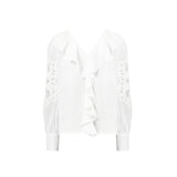 Ro&Zo White Embroidery Mesh Sleeve Blouse