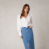 Ro&Zo White Embroidery Mesh Sleeve Blouse