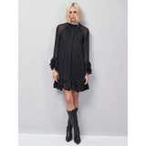 Ro&Zo Beatrix Silver Foil Frill-Sleeve Mini Dress