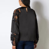 Ro&Zo Black Satin Lace Insert Blouse