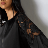 Ro&Zo Black Satin Lace Insert Blouse