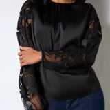 Ro&Zo Black Satin Lace Insert Blouse