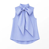 Ro&Zo Bow-Detail Sleeveless Blouse In Blue Striped