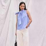 Ro&Zo Bow-Detail Sleeveless Blouse In Blue Striped