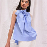 Ro&Zo Bow-Detail Sleeveless Blouse In Blue Striped