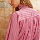 Ro&Zo Bow-detailed Striped Cotton Shirt In Pink
