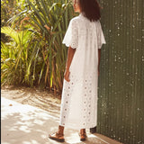 Ro&Zo Broderie Scallop Sleeve Shirt Dress In Ivory