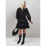 Ro&Zo Caramel Dash Print Tiered Mini Dress in Black