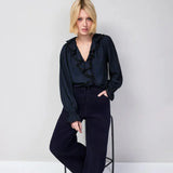 Ro&Zo Check Ruffle-Detail Blouse In Navy