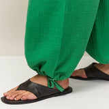 Ro&Zo Cheesecloth Drawstring Cuffed Trousers In Green