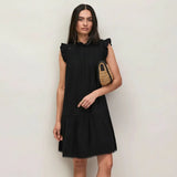 Ro&Zo Cheesecloth Frill Neck Mini Dress In Black