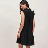 Ro&Zo Cheesecloth Frill Neck Mini Dress In Black