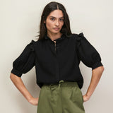 Ro&Zo Cheesecloth Frill Short Sleeve Shirt In Black
