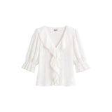 Ro&Zo Cheesecloth Ruffle-Front Blouse In Ivory
