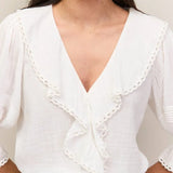 Ro&Zo Cheesecloth Ruffle-Front Blouse In Ivory