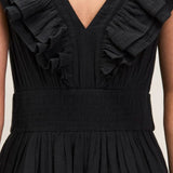 Ro&Zo Cheesecloth Ruffle V-Neck Midi Dress In Black