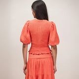 Ro&Zo Cheesecloth Shirred Top In Coral