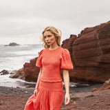 Ro&Zo Cheesecloth Shirred Top In Coral