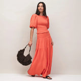 Ro&Zo Cheesecloth Shirred Waistband Skirt In Coral