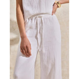 Ro&Zo Cheesecloth Wide-Leg Trousers In White