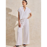 Ro&Zo Cheesecloth Wide-Leg Trousers In White