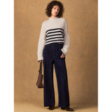 Ro&Zo Cord Drawstring Wide Leg Trousers in Navy