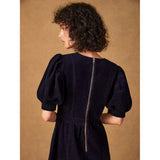 Ro&Zo Cord Puff Sleeve Midi Dress In Navy