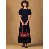 Ro&Zo Cord Puff Sleeve Midi Dress In Navy
