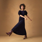 Ro&Zo Cord Puff Sleeve Midi Dress In Navy