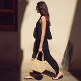 Ro&Zo Cotton Barrel Leg Trousers In Black