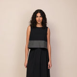 Ro&Zo Cotton Contrast-Stitch Shell Top In Black