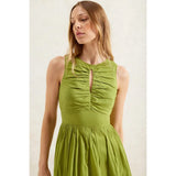Ro&Zo Cotton Voile Keyhole Front Midi Dress In Green
