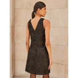 Ro&Zo Demi Tinsel Deep V-Neck Mini Dress In Black