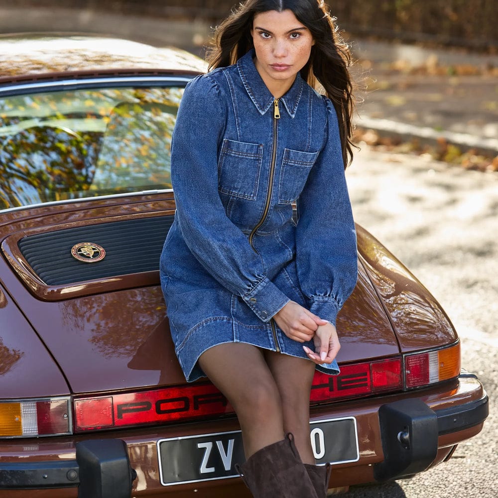 Ro&Zo Denim Zip Front Mini Dress