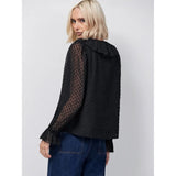 Ro&Zo Black Dobby Ruffle Front Blouse