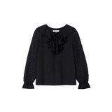 Ro&Zo Black Dobby Ruffle Front Blouse