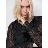 Ro&Zo Black Dobby Ruffle Front Blouse