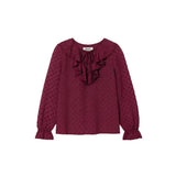 Ro&Zo Burgundy Dobby Ruffle Front Blouse