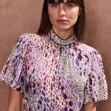 Ro&Zo Elodie Pink Animal High Neck Dress In Pink