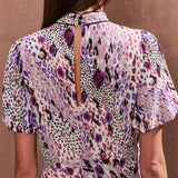 Ro&Zo Elodie Pink Animal High Neck Dress In Pink