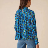 Ro&Zo Floral Print Batwing Blouse In Blue