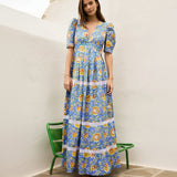 Ro&Zo Floral Print Trim Insert Dress In Blue