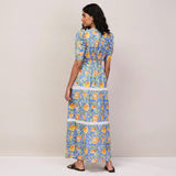 Ro&Zo Floral Print Trim Insert Dress In Blue