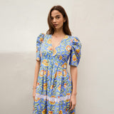 Ro&Zo Floral Print Trim Insert Dress In Blue