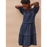 Ro&Zo Frill-Detail Cheesecloth Mini Dress In Navy