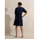 Ro&Zo Frill-Detail Cheesecloth Mini Dress In Navy