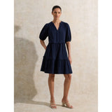 Ro&Zo Frill-Detail Cheesecloth Mini Dress In Navy