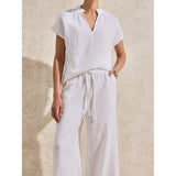 Ro&Zo Frill-Detail V-Neck Cheesecloth Top In White