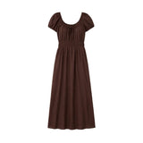 Ro&Zo Gathered Neck Cotton Dress In Brown