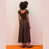 Ro&Zo Gathered Neck Cotton Dress In Brown